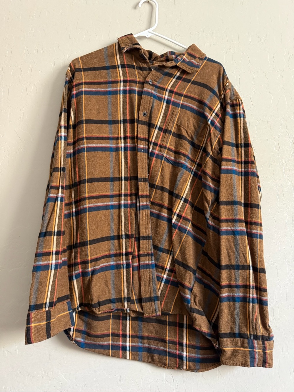 Amazon Essentials Brown Plaid Button-Down Shirt with Blue & Black Stripes